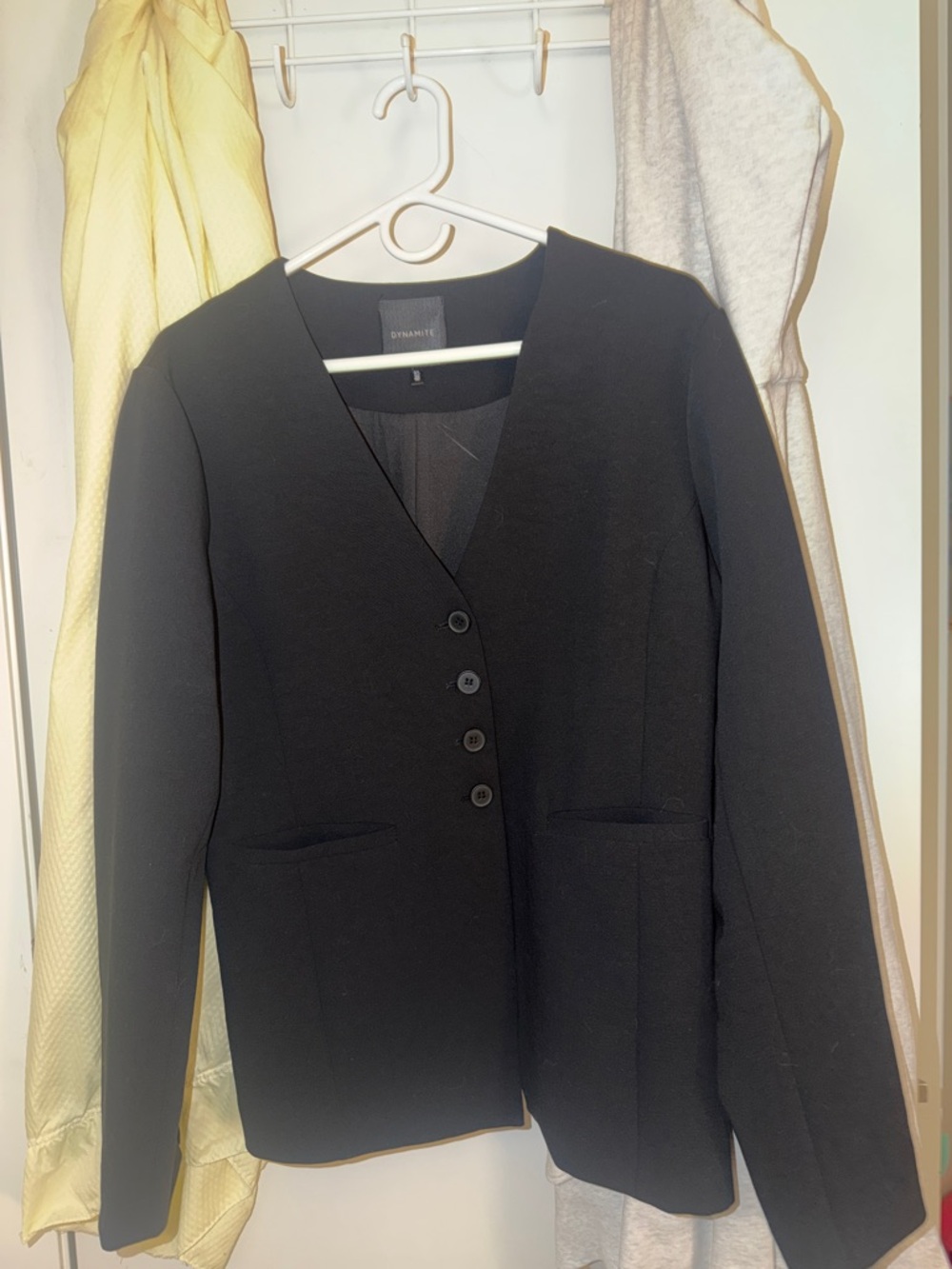 Dynamite Black V-Neck Button Blazer